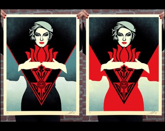 2 Serigrafias Assinadas - Obey Noir Flower - Versão Vermelha e Azul - Shepard Fairey (OBEY) - Edição Limitada de 400 exemplares - 2022