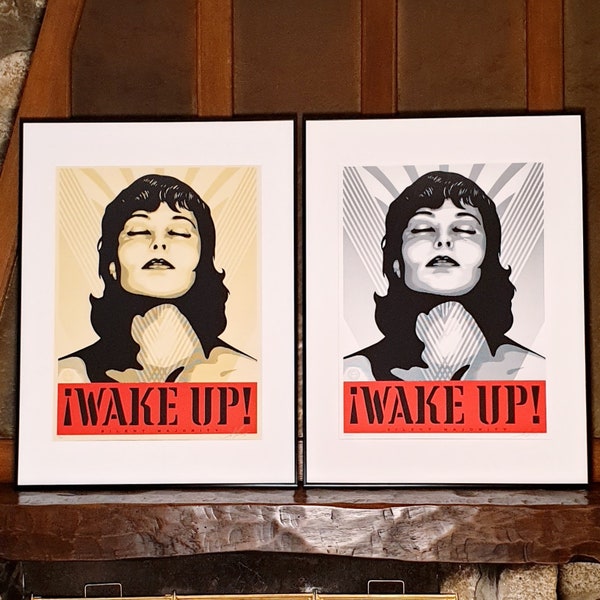 2 Affiches Signées - Wake Up ! - Editions Crème et Blanc - Shepard Fairey (OBEY) - Editions limitées à 350 exemplaires - Sérigraphies - 2017