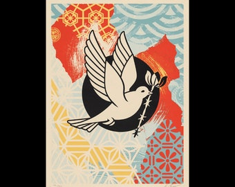Poster Assinado - Barbwire Dove Collage Lisboa - Shepard Fairey (OBEY) - Edição limitada de 450 exemplares - Serigrafia - 2023