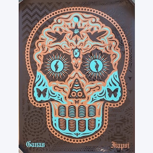 Signed Poster - Yaqui Day of The Dead Copper & Turquoise - Ernesto Yerena - Artist Proof - Silkscreen - 2020