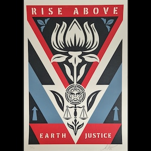 Signed Poster - Rise Above Earth Justice (Red) - Shepard Fairey (OBEY) - Limited Edition of 150 copies - Screen Print - 2026