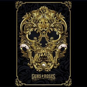 Póster firmado - Guns N' Roses - Anthony Petrie - Edición limitada de 200 ejemplares - Serigrafía flocada de gran formato - 2021