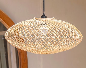 Rattan Lamp Natural Lampshade ARANA Flat Shaped Ceiling Lamp Pendant Lamp Made of Natural Fibres