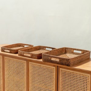 Rectangular Tray Rattan Serving Tray Large Decorative Tray AMAHAI Brown (3 sizes)