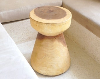 Table d'appoint ronde en bois massif Ø30 cm MANADO Petite table en bois d'arbre à pluie au grain naturel bicolore