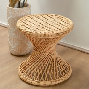 Rattan Side Table End Table Round Couch Table LUHU Ø45 cm Beige Table Coffee Table Sofa Table