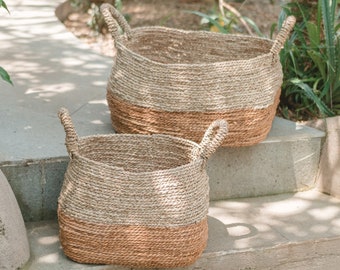 Storage Basket | Laundry Basket | Plant Basket MAJALENGKA (natural) made from Banana Fibre & Seagrass (3 sizes)