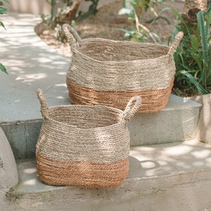 Storage Basket | Laundry Basket | Plant Basket MAJALENGKA (natural) made from Banana Fibre & Seagrass (3 sizes)