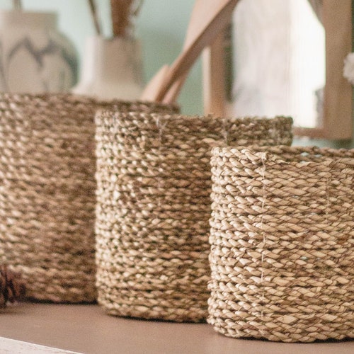 3 sizes Storage Basket BHINNEKA made from Seagrass Decorative Basket Plant Basket