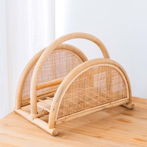 Rattan Newspaper Rack – Magazine Holder – Boho Newspaper Basket – Handmade Rattan Newspaper Holder ALOR
