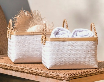 Panier de rangement blanc VAYA en bambou