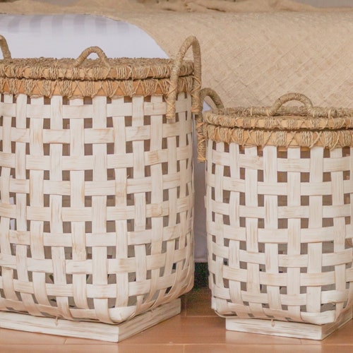 Laundry Basket With Lid IRAYA Made From Bamboo Etsy