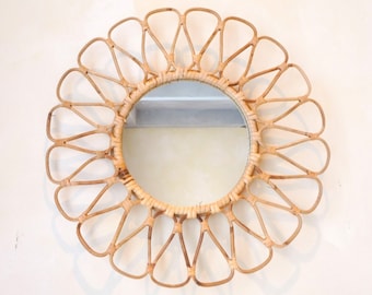 Small Rattan Mirror 38 cm Handmade Boho Wall Mirror DANAU Wall Decoration Round Mirror Decorative Mirror