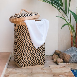 Laundry Basket with Lid NABIRE made from Bamboo