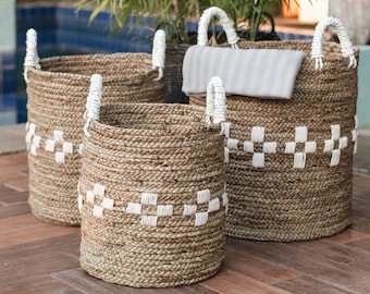 Round Seagrass Basket with Cross Pattern LAWANG made from Seagrass (3 sizes)