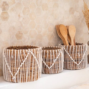 Small Seagrass Basket Round Flower Basket Woven Boho Basket Plant Basket Planter Macrame Basket ORIS
