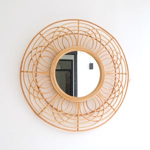 Rattan Mirror 58 cm Handmade Boho Wall Mirror PUTUK Wall Decoration Round Mirror Large Decorative Mirror