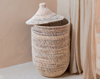 Laundry Basket with Lid KAJA made from Banana Fibre