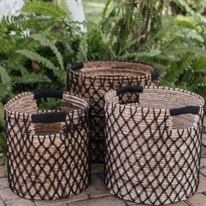 Handwoven Laundry Basket Plant Basket PURA (black) made from Banana Fibre (3 sizes)