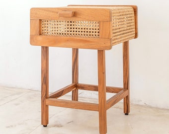 Nightstand Bedside Table Console made from Wood and Rattan JAYA Handmade Bedroom Furniture