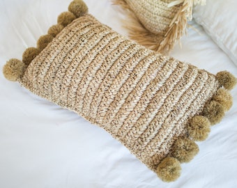 50x30 cm Raffia Throw Pillow with Filling | Decorative Cushion | Sofa Pillow SANUR