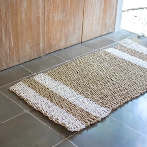 Seegras Teppich 120x60 cm gestreift Unterleger aus Seegras Läufer mit Streifen SEWU