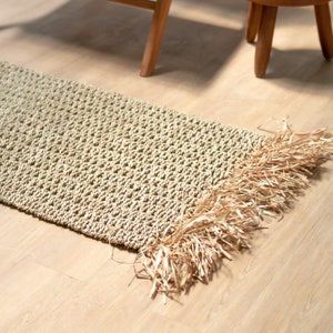 Alfombra de puerta rectangular natural tejida a mano, alfombra de yute de  hierba marina de mimbre