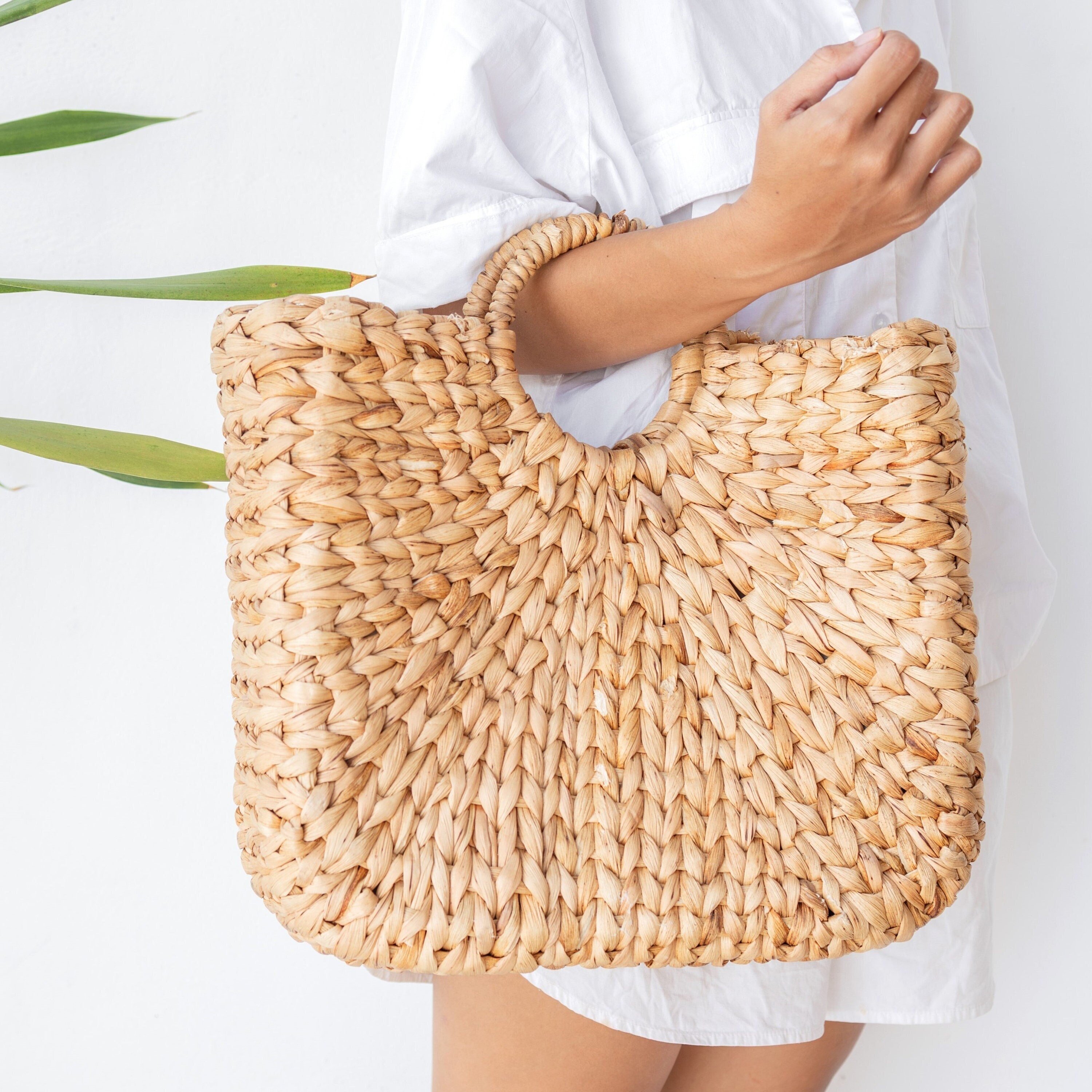 Natural Life Straw Backpack Tote BAG Floral Lined Water Hyacinth Woven Boho NWT Straw Tote Bag | The Fullerton Bag – Anya & Niki main image 4