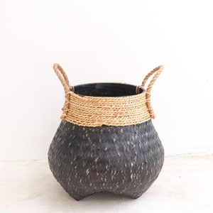 Black Plant Basket Decorative Basket Large Laundry Basket BENOA black Hand-woven Basket made of Bamboo and Seagrass 3 sizes image 2