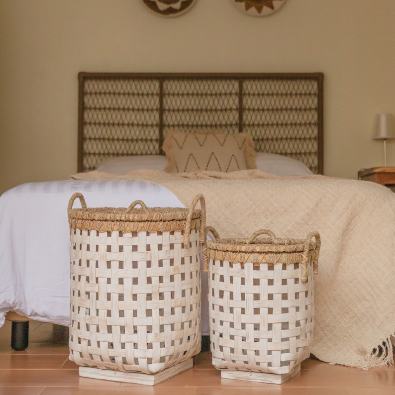 Laundry Basket With Lid IRAYA Made From Bamboo Etsy