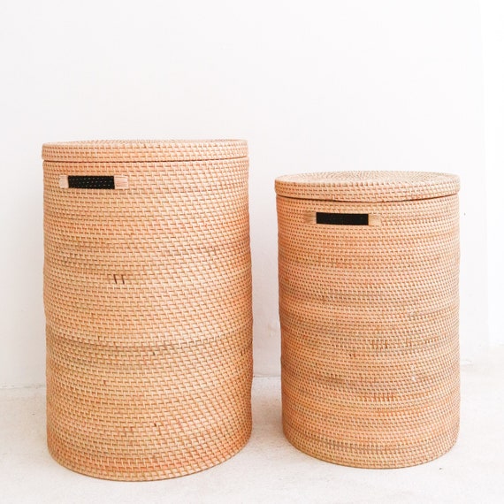 Wäschekorb mit Deckel Dekokorb aus Rattan rund SARI natur (2 Größen)