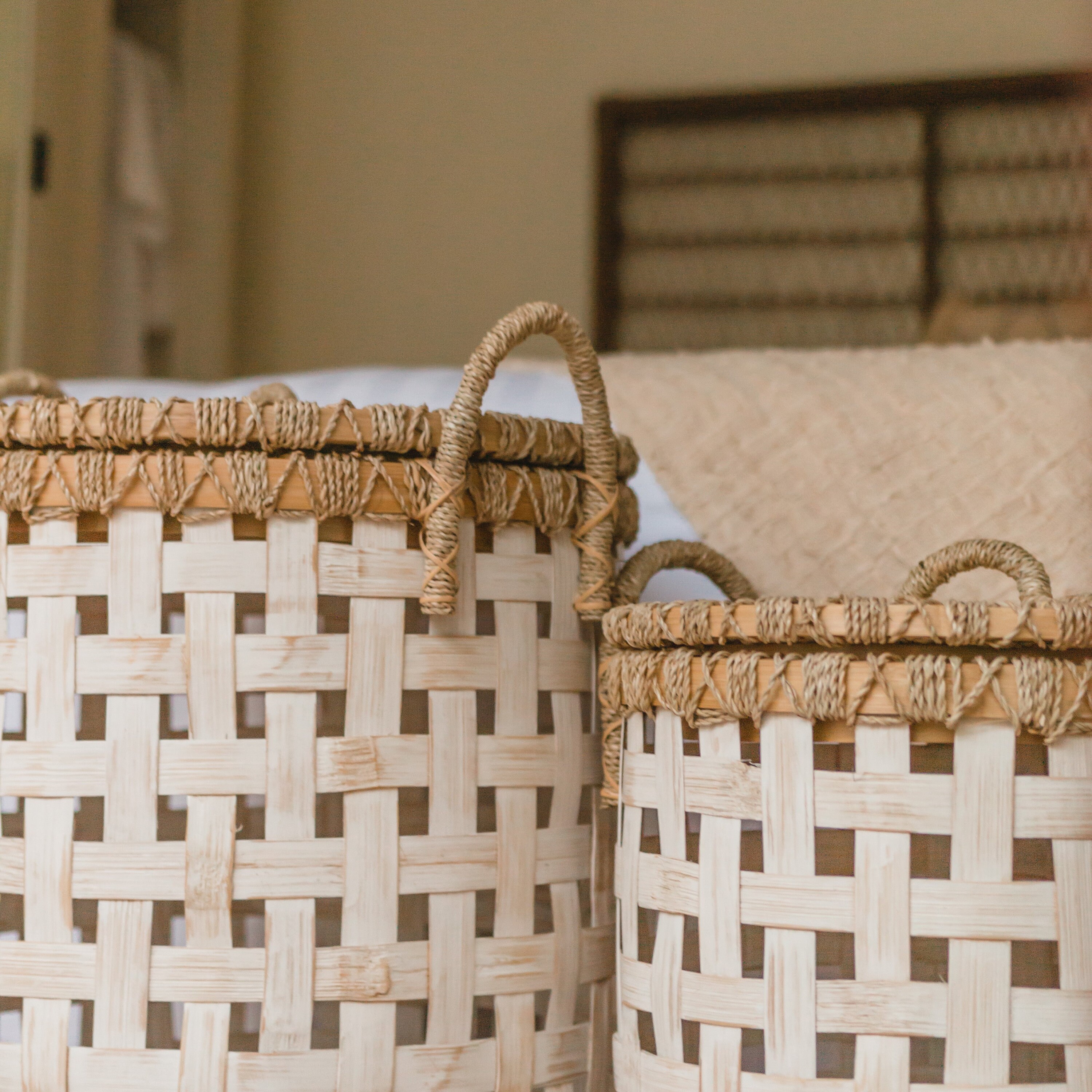 Laundry Basket With Lid IRAYA Made From Bamboo Etsy