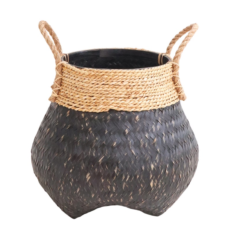 Black Plant Basket Decorative Basket Large Laundry Basket BENOA black Hand-woven Basket made of Bamboo and Seagrass 3 sizes image 6