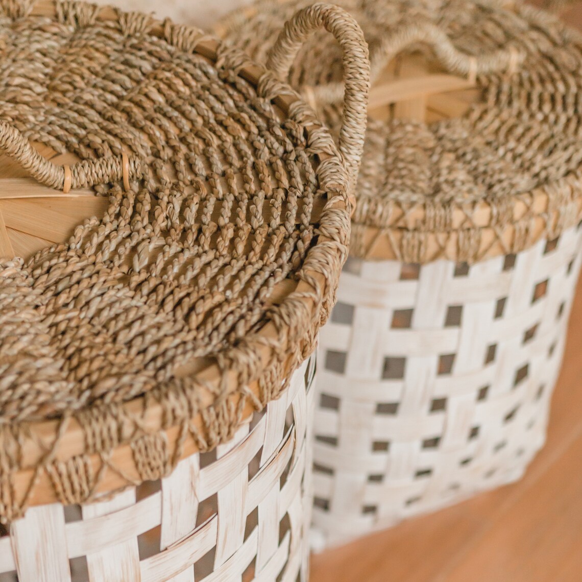 Laundry Basket With Lid IRAYA Made From Bamboo Etsy