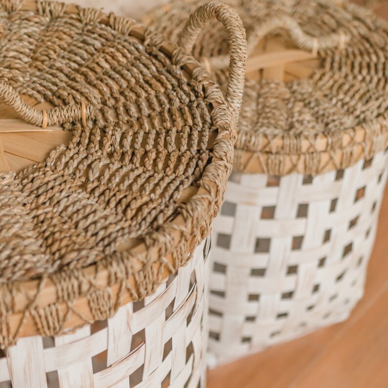 Laundry Basket With Lid IRAYA Made From Bamboo Etsy