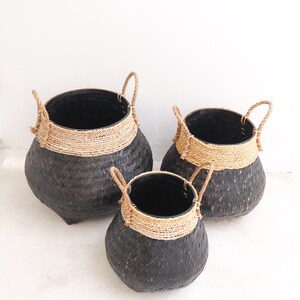 Black Plant Basket Decorative Basket Large Laundry Basket BENOA black Hand-woven Basket made of Bamboo and Seagrass 3 sizes image 5