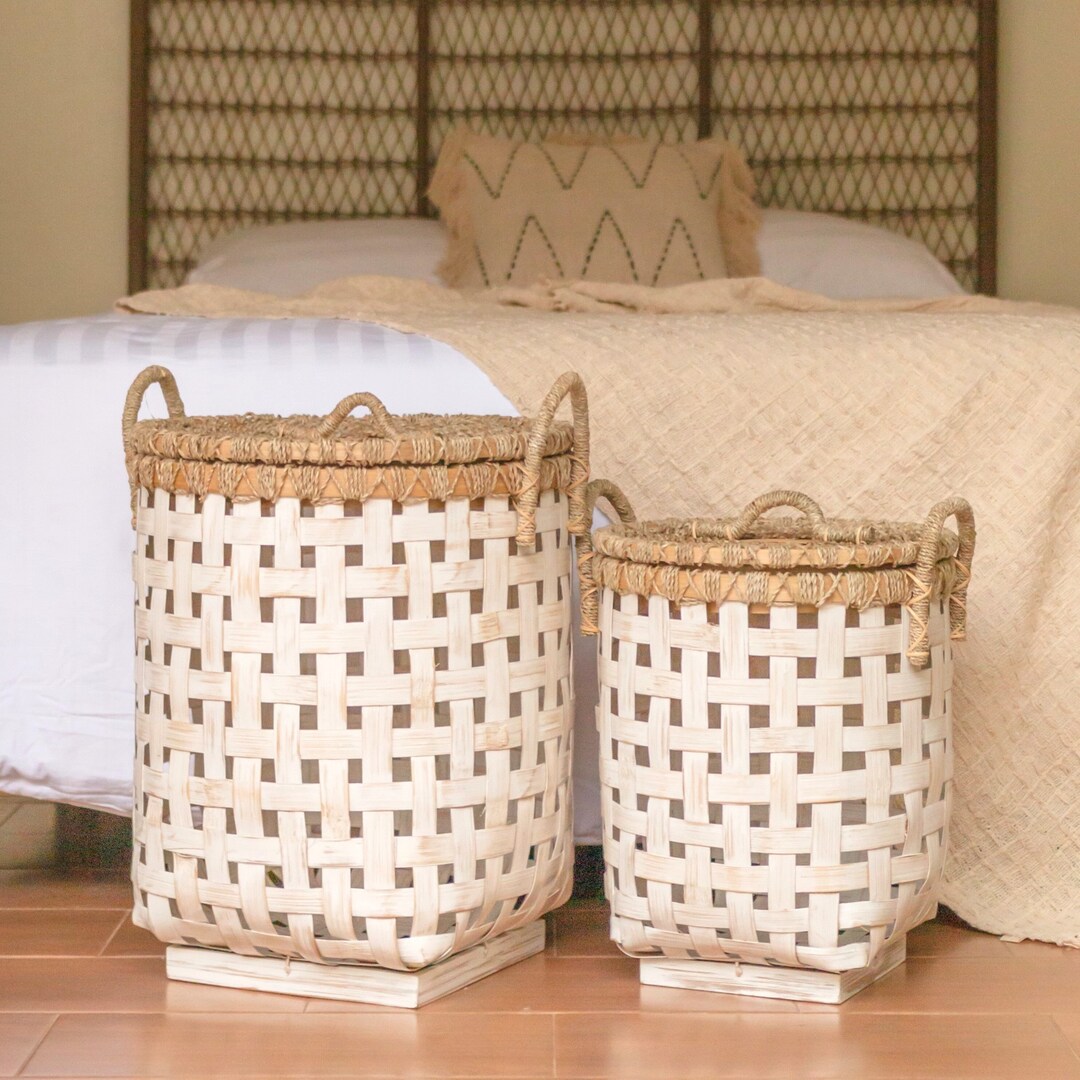 Laundry Basket With Lid IRAYA Made From Bamboo Etsy