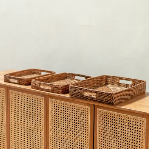 Rectangular Tray Rattan Serving Tray Large Decorative Tray AMAHAI Brown (3 sizes)