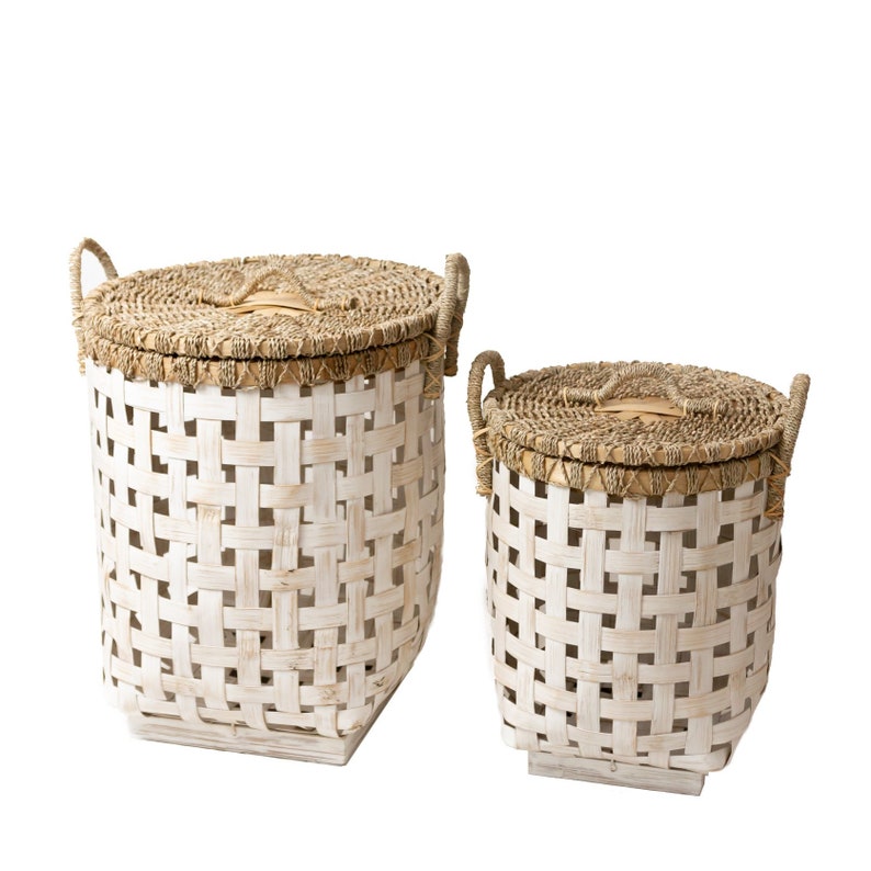 Laundry Basket With Lid IRAYA Made From Bamboo Etsy