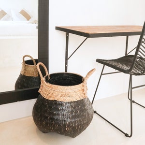 Black Plant Basket Decorative Basket Large Laundry Basket BENOA black Hand-woven Basket made of Bamboo and Seagrass 3 sizes image 4