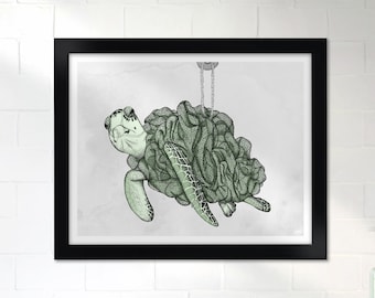 Turtle Art Print | Bathroom Wall Art | Loofah Turtle Print | Washroom Decor | Turtle Lover Gift | Ocean Lover | Watercolor Art | 11”x14”