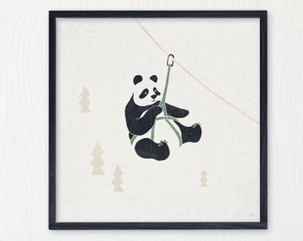 Ziplining Panda Glicée Art Print / Opere d'arte neutre / Baby Nursery Decor / Gender Neutral / Panda Bear Wall Art / Animals Kids Room / 10"x10"