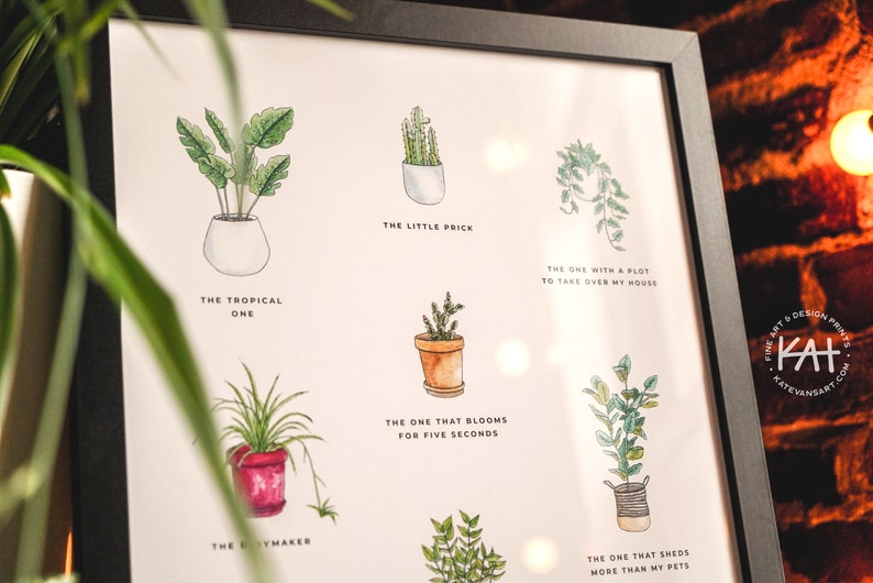 Funny Houseplants Print Comical Plant Names Art Plant Lady