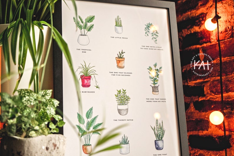 Funny Houseplants Print Comical Plant Names Art Plant Lady Gift Plant