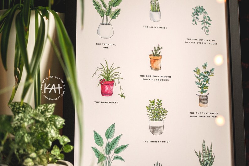 Funny Houseplants Print Comical Plant Names Art Plant Lady Gift Plant