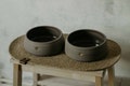 Stoneware Dog Bowl Set with Jute Mat, Modern Pet Feeding Bowls product logo