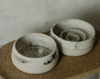 Handmade Ceramic Dog Bowl Set with Jute Placemat