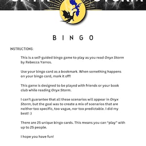 Onyx Storm Bingo