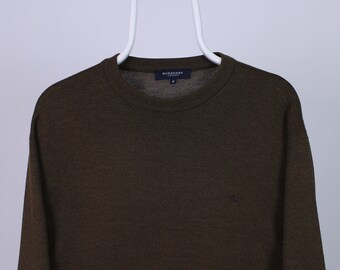 Burberry sweater brown wool pure L 6 size vintage merino wool