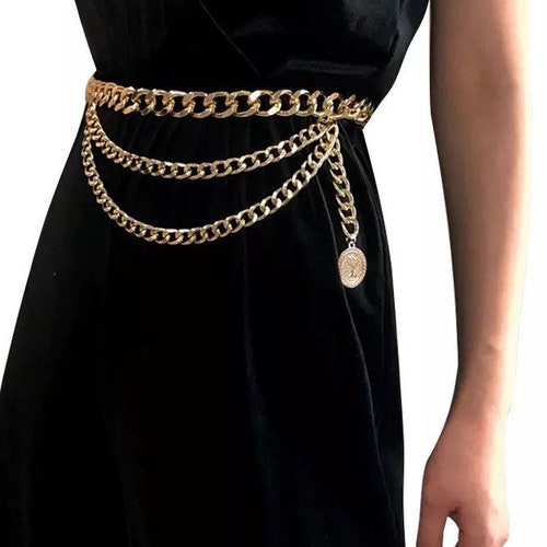 Women Gold Coin Metal Multilayered High Waist Chain Belt - Etsy